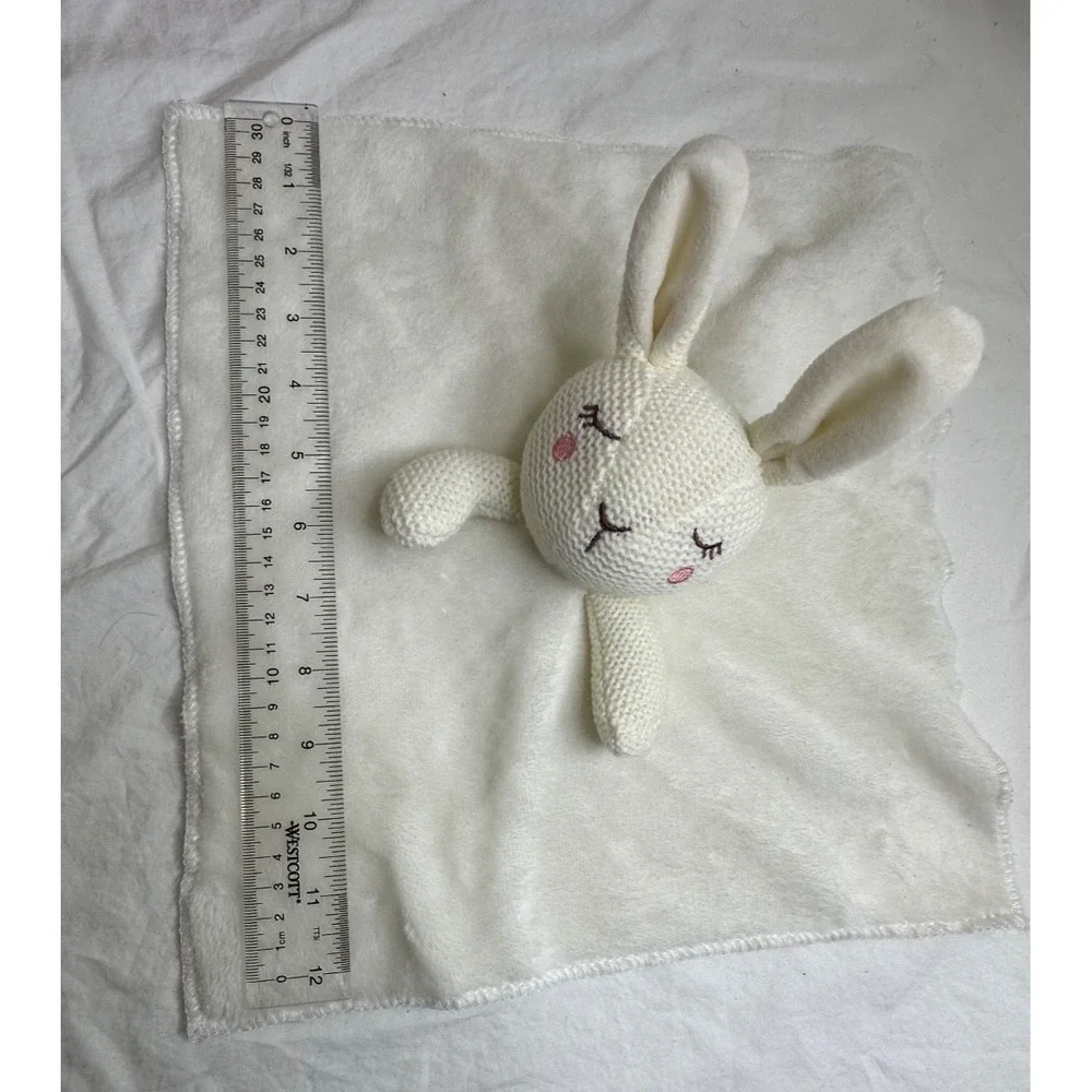 Walgreens‎ White Bunny Rabbit Baby Security Blanket 12x12 Knit Sleepy Eyes